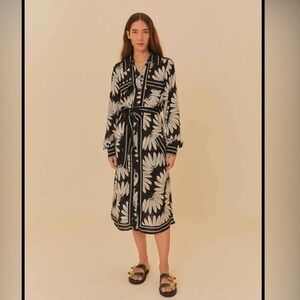 FARM Rio Black and White Floral Long Sleeve Dress